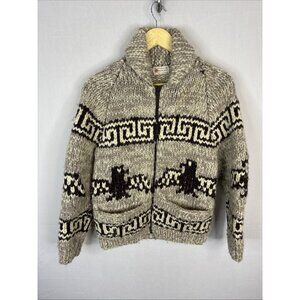 Vintage Hand Knit Cowichan Style Wool Cardigan Women XS/S Thunderbird